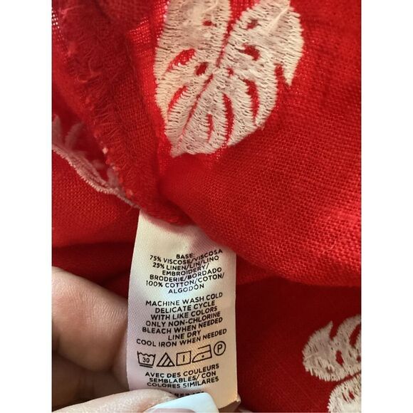 Ann Taylor Linen Blend Red Dress Tunic with TieSz XL Embroidered - Picture 5 of 7